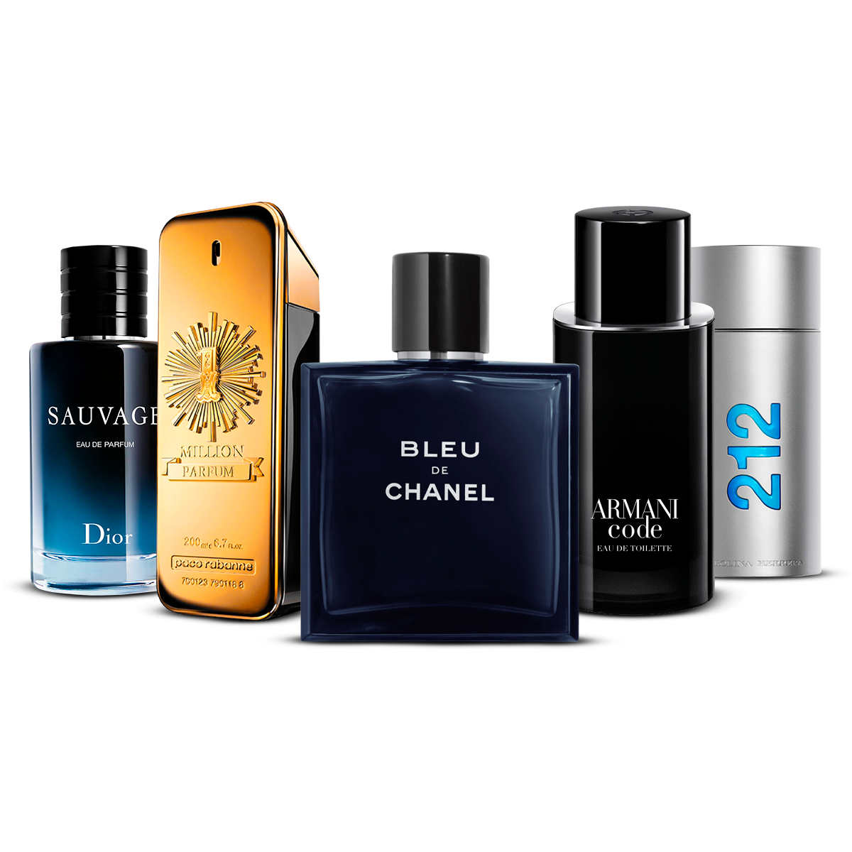 Set de 5 Perfumes – Sauvage, 1 Million, Bleu de Chanel, Armani Code i 212 Men [100 ml cada uno]
