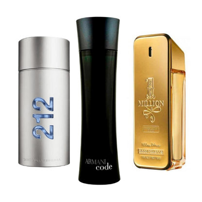 Set de 3 Perfumes | 212 Men NYC, Paco Rabanne One Million, Armani Code Homme 100 ml