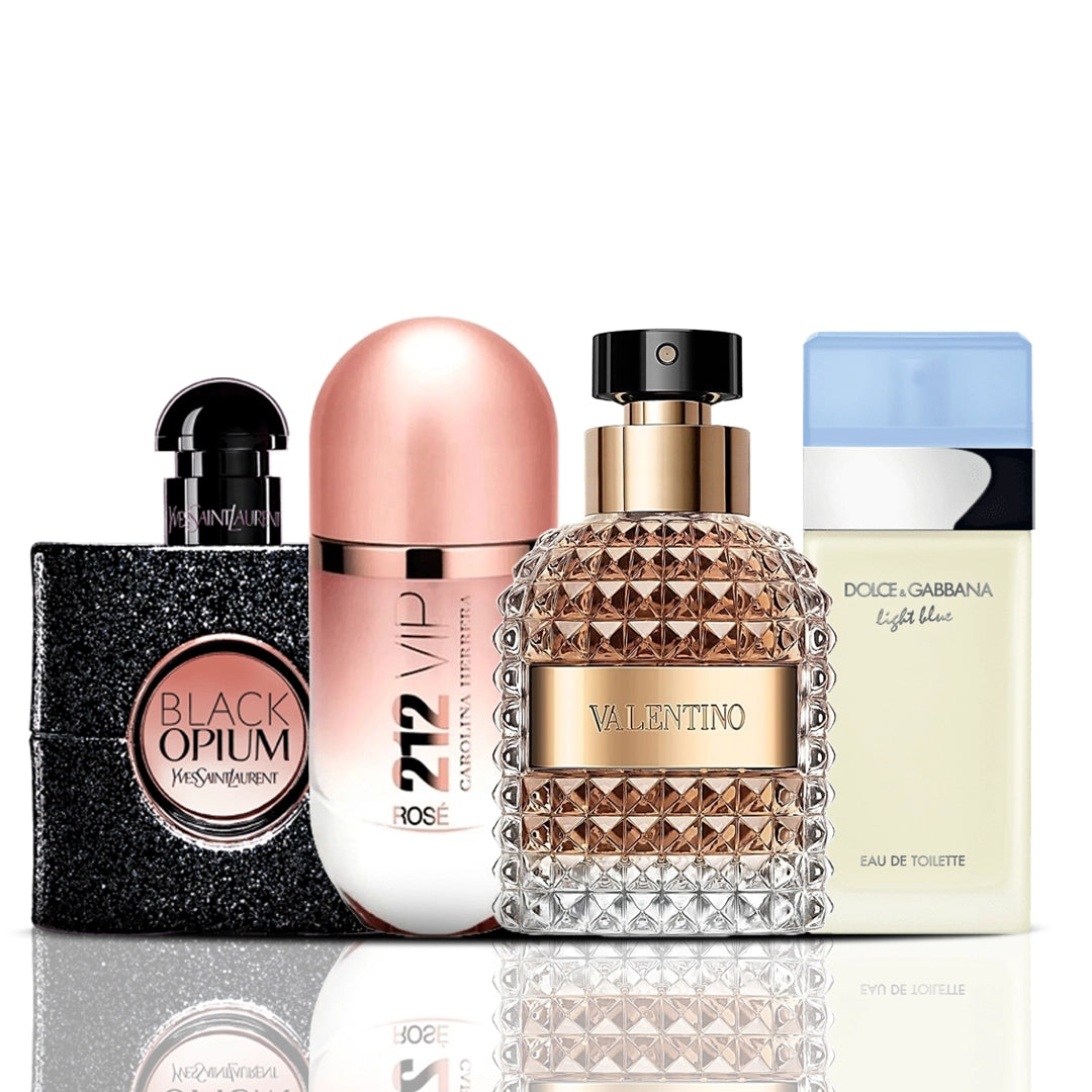 Set de 4 Perfumes | Black Opium + 212 VIP Rose + Valentino + Dolce & Gabbana Light Blue 100 ml